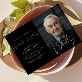 書道ブラック&金ゴールド90枚写真誕生日 招待状