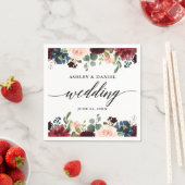 書道ブルガンディーブルー結婚フローラ スタンダードカクテルナプキン (インサイチュ)