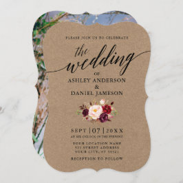 書道ブルゴーニュフローラフォトクラフト結婚ズ 招待状