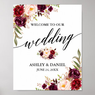 書道ブルゴーニュフローラ結婚の歓迎 ポスター