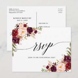 書道ブルゴーニュフローラ結婚式RSVP ポストカード