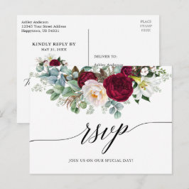 書道ブルゴーニュフローラ結婚式RSVP ポストカード