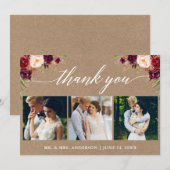 書道ブルゴーニュ結婚フローラの3写真クラフト サンキューカード (正面/裏面)