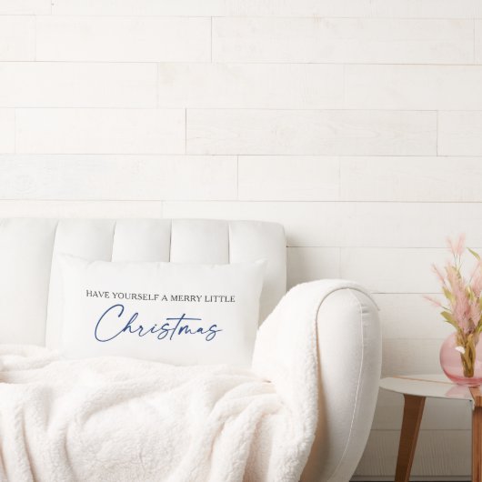 書道ブルーインクペンミニマリストのクリスマス ランバークッション (ソファ)