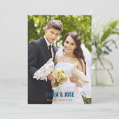 書道ブルーブラウン写真Nuestra Boda 結婚's 招待状 (スタンド正面)