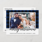 書道ブループライドの結婚写真クリスマス ポストカード (正面/裏面)