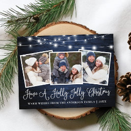 書道ホリーすてきスクリスマスブルーの木製ライト ポストカード