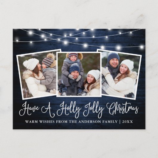 書道ホリーすてきスクリスマスブルーの木製ライト ポストカード (正面)