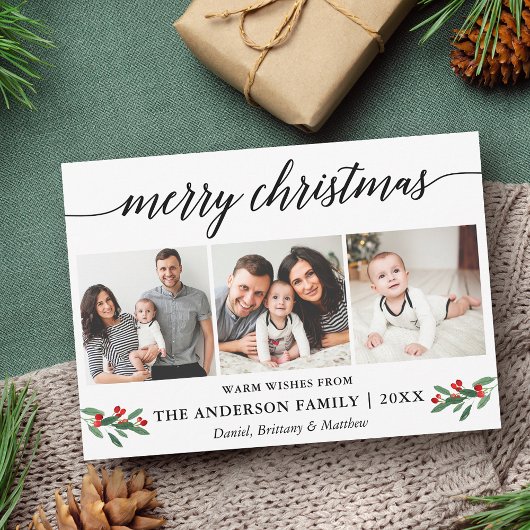 書道ホリーモダンメリークリスマス3写真 シーズンカード
