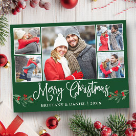 書道ホリー5フォトカップルのクリスマスグリーン ポストカード