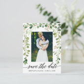 書道ボタニカルグリーン日付写真を保存 案内ポストカード (スタンド正面)