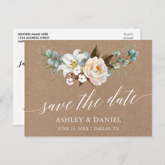 書道ボタニカルフローラクラフト日付を保存 ポストカード (正面/裏面)