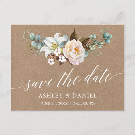 書道ボタニカルフローラクラフト日付を保存 ポストカード (正面)