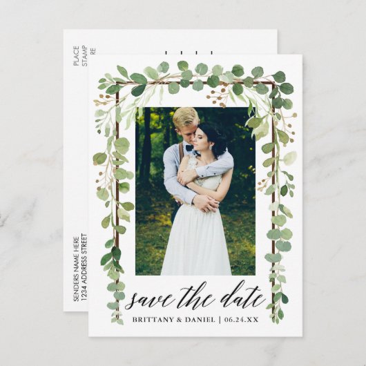 書道ボタニカル日付木枠を保存 案内ポストカード (正面/裏面)