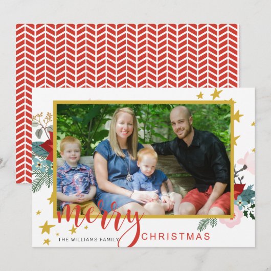 書道ポインセチア写真クリスマスカード 招待状 (正面/裏面)