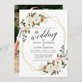 書道マグノリアスバラ結婚写真の金ゴールド 招待状