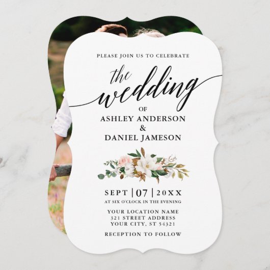 書道マグノリアスバラ結婚写真 招待状 (正面/裏面)