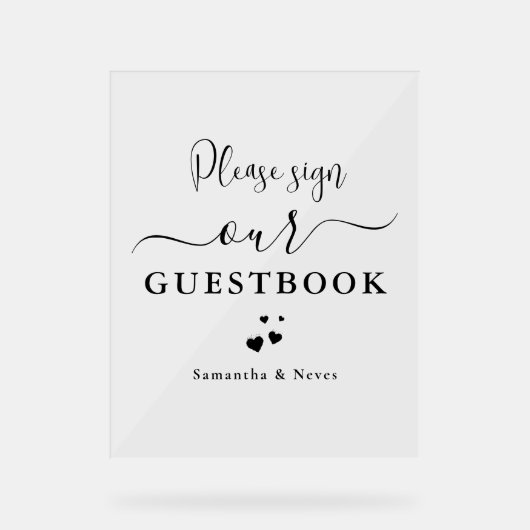 書道ミニマルカスタムウェディングゲストブック アクリルサイン (正面)