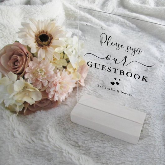 書道ミニマルカスタムウェディングゲストブック アクリルサイン