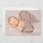 書道ミニマル台本ベビーガール写真誕生 案内状 (正面)