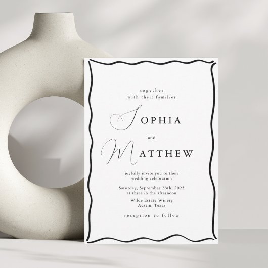 書道ミニマル手描き枠結婚ズ 招待状