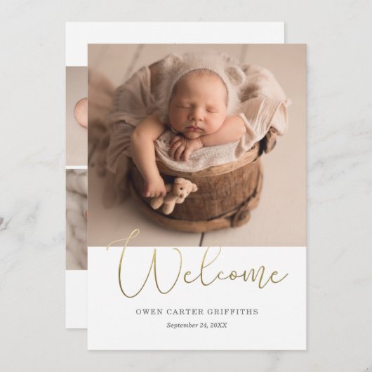 書道ミニマル箔フェイクコラージュ誕生 案内状 (正面/裏面)