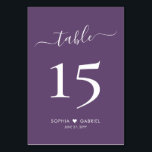 書道ミニマル結婚リスト紫の両面 テーブルナンバー<br><div class="desc">書エレガント跡スクリプトハート紫結婚の表番号を両面に二重カスタムに作るパーソナライズされた。お客救済様はシンプル、マウブやダスティな紫やラベンダーの色の背景にエレガント白い両面のテーブルナンバーカードを使用して簡単に方法を見つけることができる。簡単にパーソナライズし、数字をフィーチャーし、愛のハートモチーフと日付とカップルの名前！手かわいらしレタリング書道「表」スクリプトを備えている。結婚式エレガントに最適モダン。</div>