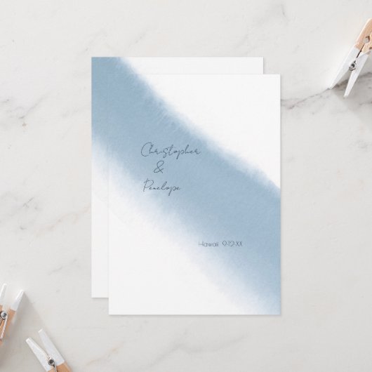書道ミニマル青い水色日付を保存 招待状 (正面/裏面インサイチュ)