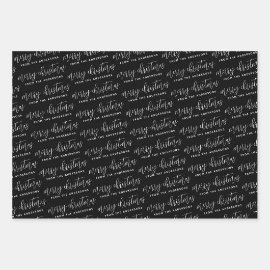 書道メリーエレガントクリスマス家族ブラック ラッピングペーパーシート (正面)