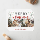 書道メリークリスマスさくらんぼ2枚 ノートカード (正面/裏面インサイチュ)