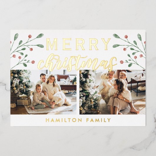 書道メリークリスマスさくらんぼ2枚 箔シーズンカード (正面)