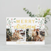 書道メリークリスマスさくらんぼ2枚 箔シーズンカード (立ち正面)