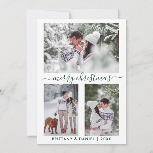 書道メリークリスマスカップル3フォトグリーン シーズンカード (正面)