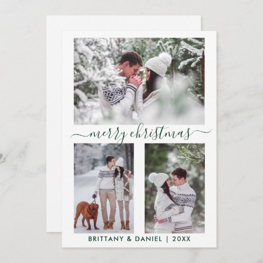 書道メリークリスマスカップル3フォトグリーン シーズンカード (正面/裏面)