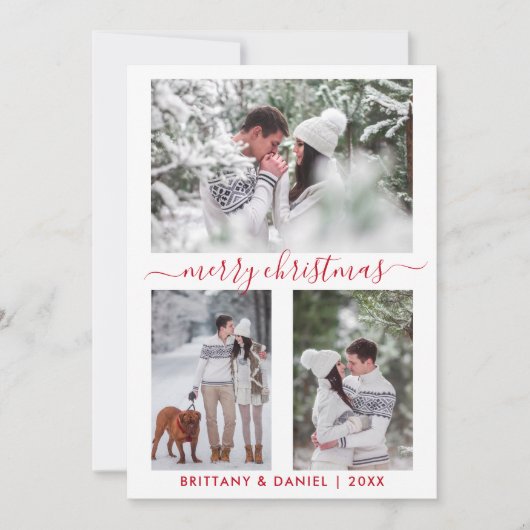 書道メリークリスマスカップル3フォトレッド シーズンカード (正面)