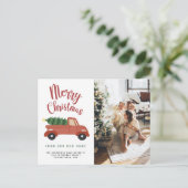 書道メリークリスマスツリー赤い車の移動 案内ポストカード (スタンド正面)
