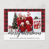 書道メリークリスマスファミリーフォトレッドプレイド ポストカード (正面)