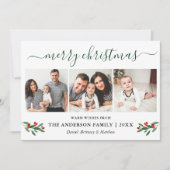 書道メリークリスマスホリー3フォトグリーン シーズンカード (正面)