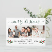 書道メリークリスマスホリー3フォトグリーン シーズンカード (スタンド正面)