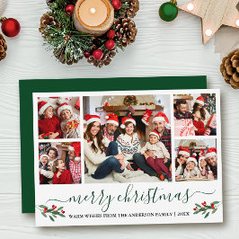 書道メリークリスマスホリー5フォトグリーン シーズンカード