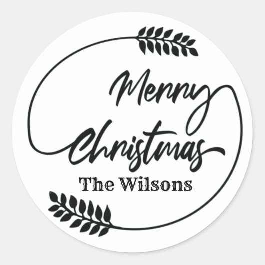 書道メリークリスマスボタニカルリース ラウンドシール (正面)