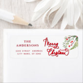 書道メリークリスマスボタニカルリース ラベル (インサイチュ)