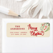 書道メリークリスマスボタニカルリース ラベル (インサイチュ)