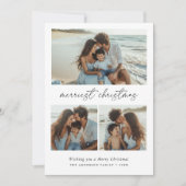 書道メリークリスマス家族ビーチ写真 シーズンカード (正面)
