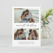 書道メリークリスマス家族ビーチ写真 シーズンカード (スタンド正面)