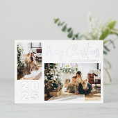 書道メリークリスマス2家族フォトシルバー 箔シーズンカード (立ち正面)