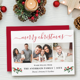 書道メリークリスマス3写真レッドホリー シーズンカード