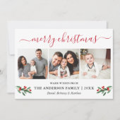 書道メリークリスマス3写真レッドホリー シーズンカード (正面)