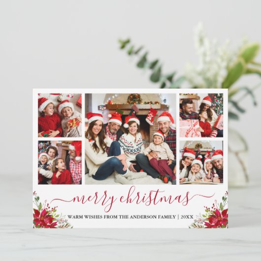 書道メリークリスマス5フォトポインセチア シーズンカード (スタンド正面)
