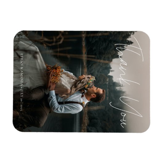 書道モダンたった今結婚しました写真ありがとう マグネット (横)